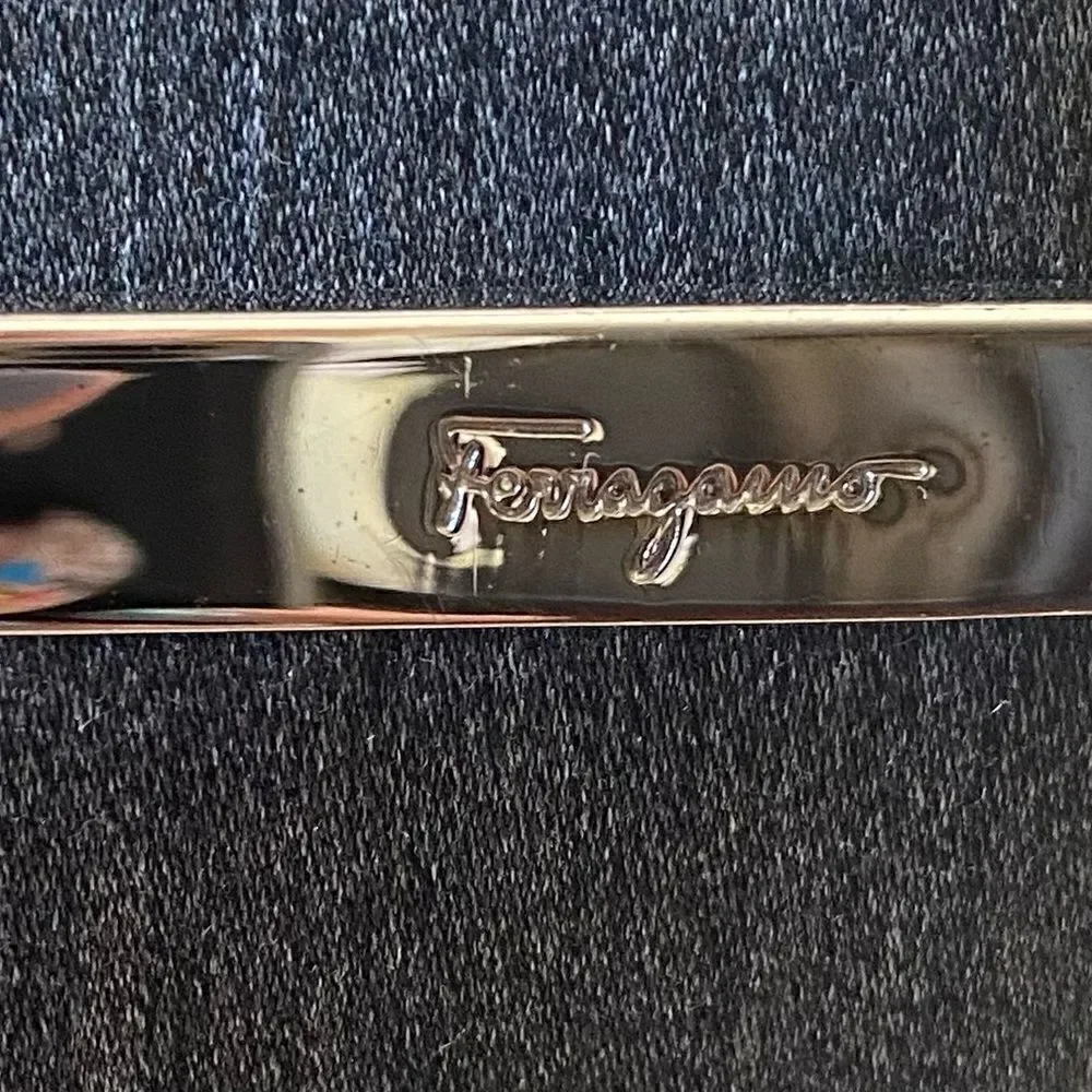 Salvatore Ferragamo Steel Grey/Blue Fabric Shoulder Bag Silver Chrome Hardware V
